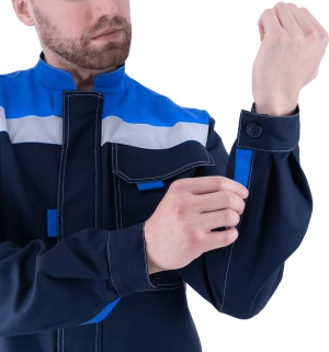 Костюм мужской РАЦИОНАЛИЗАТОР от механических воздействий и ОПЗ (куртка, брюки), темно-синий/василёк