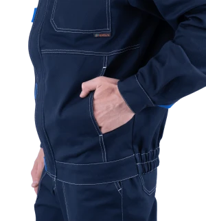 Костюм мужской РАЦИОНАЛИЗАТОР от механических воздействий и ОПЗ (куртка, брюки), темно-синий/василёк