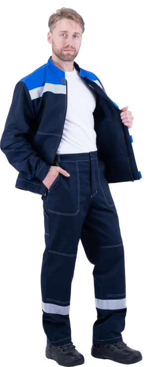 Костюм мужской РАЦИОНАЛИЗАТОР от механических воздействий и ОПЗ (куртка, брюки), темно-синий/василёк