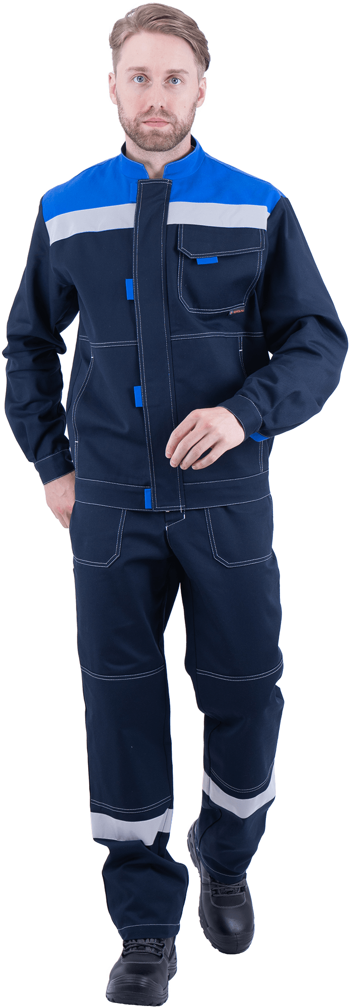 Костюм мужской РАЦИОНАЛИЗАТОР от механических воздействий и ОПЗ (куртка, брюки), темно-синий/василёк
