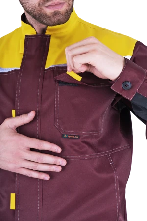 Костюм мужской КМ-10 ЛЮКС от механических воздействий и ОПЗ (куртка, полукомбинезон), бордовый/жёлтый/чёрный