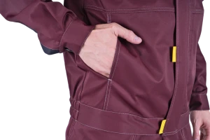 Костюм мужской КМ-10 ЛЮКС от механических воздействий и ОПЗ (куртка, полукомбинезон), бордовый/жёлтый/чёрный