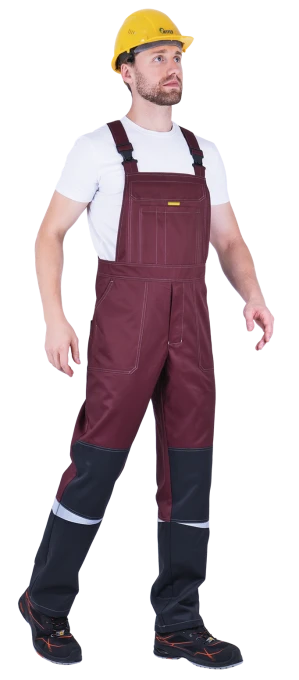 Костюм мужской КМ-10 ЛЮКС от механических воздействий и ОПЗ (куртка, полукомбинезон), бордовый/жёлтый/чёрный