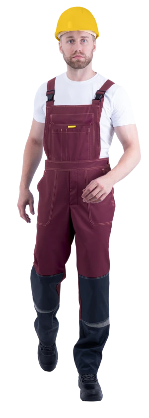 Костюм мужской КМ-10 ЛЮКС от механических воздействий и ОПЗ (куртка, полукомбинезон), бордовый/жёлтый/чёрный