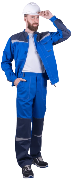 Костюм мужской КМ-10 ЛЮКС от механических воздействий и ОПЗ (куртка, брюки),  василек/темно-синий