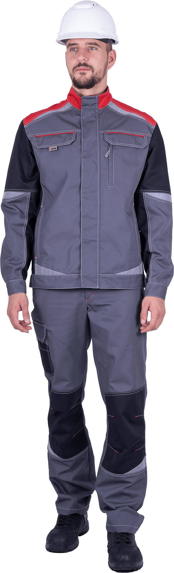 Куртка мужская ТУРБО SAFETY от механических воздействий и ОПЗ, цв. серый/чёрный/красный