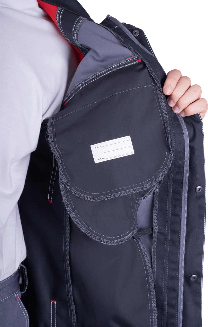 Куртка мужская ТУРБО SAFETY от механических воздействий и ОПЗ, цв. серый/чёрный/красный