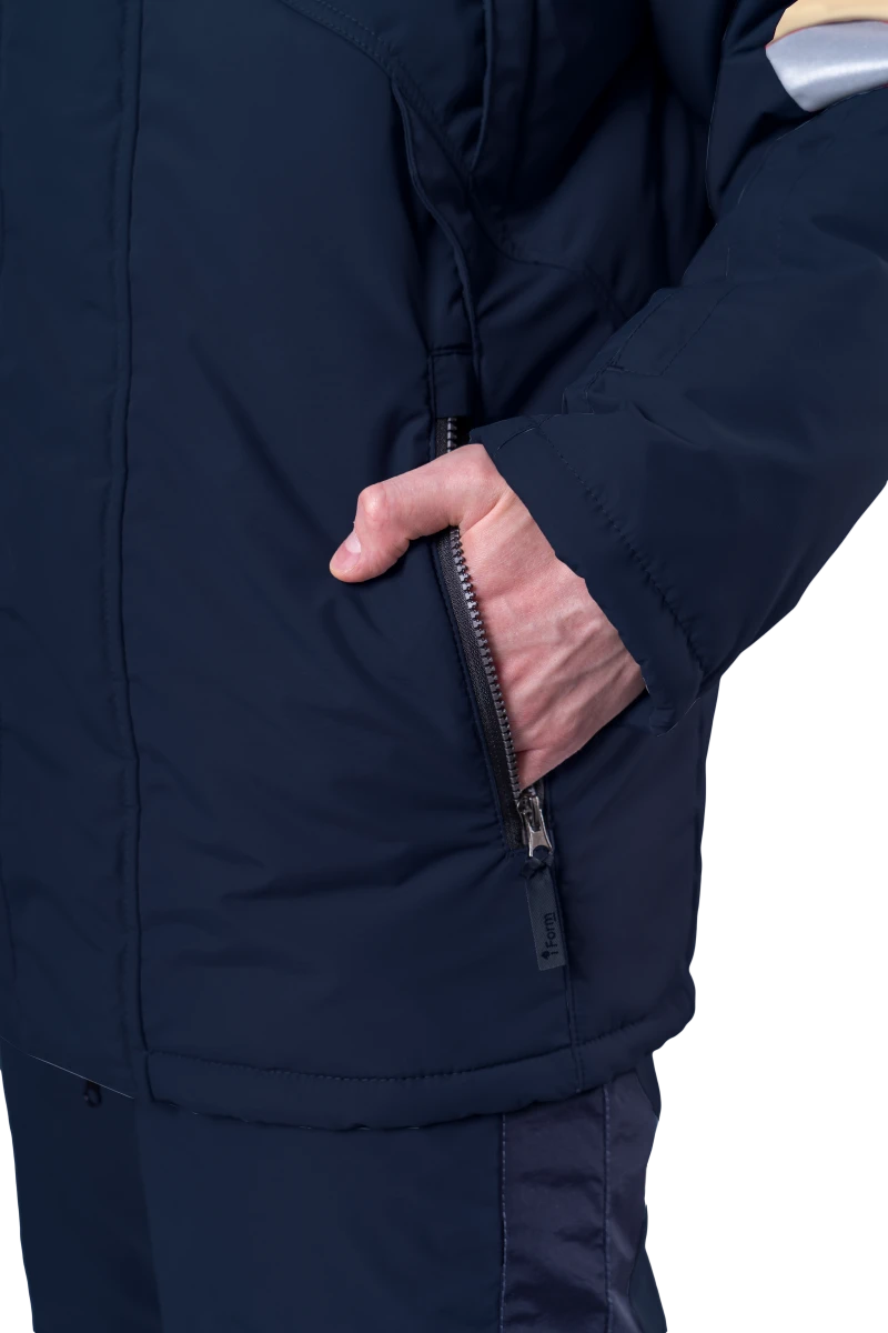 Куртка мужская ХАЙ-ТЕК SAFETY от пониженных температур воздуха и ветра, механических воздействий и ОПЗ, синий/бежевый