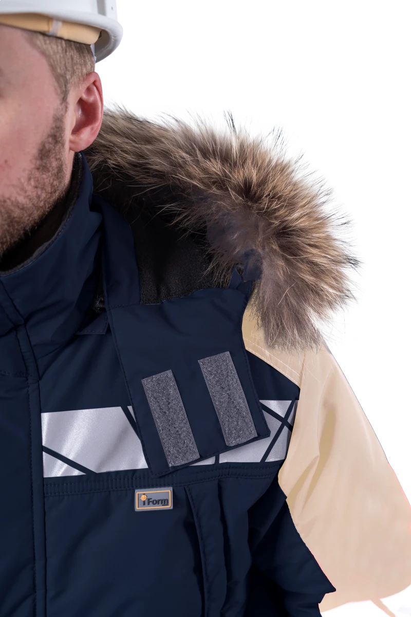 Куртка мужская ХАЙ-ТЕК SAFETY от пониженных температур воздуха и ветра, механических воздействий и ОПЗ, синий/бежевый