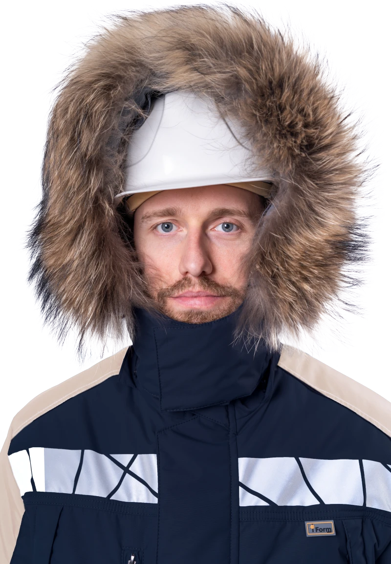 Куртка мужская ХАЙ-ТЕК SAFETY от пониженных температур воздуха и ветра, механических воздействий и ОПЗ, синий/бежевый