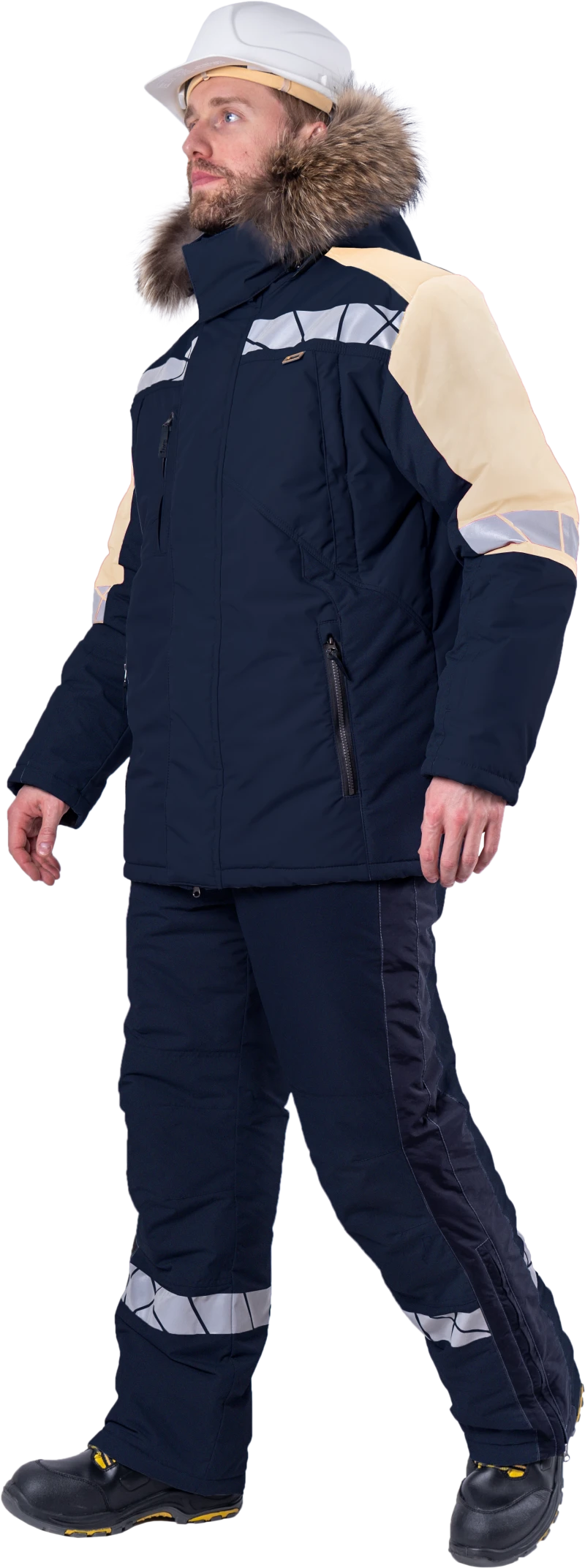 Куртка мужская ХАЙ-ТЕК SAFETY от пониженных температур воздуха и ветра, механических воздействий и ОПЗ, синий/бежевый