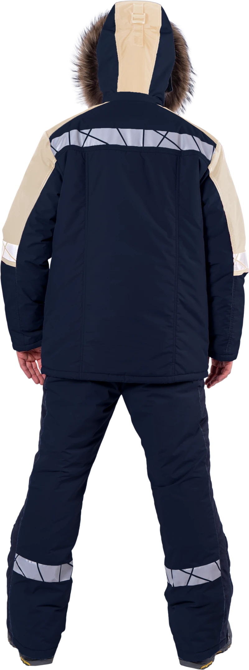 Куртка мужская ХАЙ-ТЕК SAFETY от пониженных температур воздуха и ветра, механических воздействий и ОПЗ, синий/бежевый