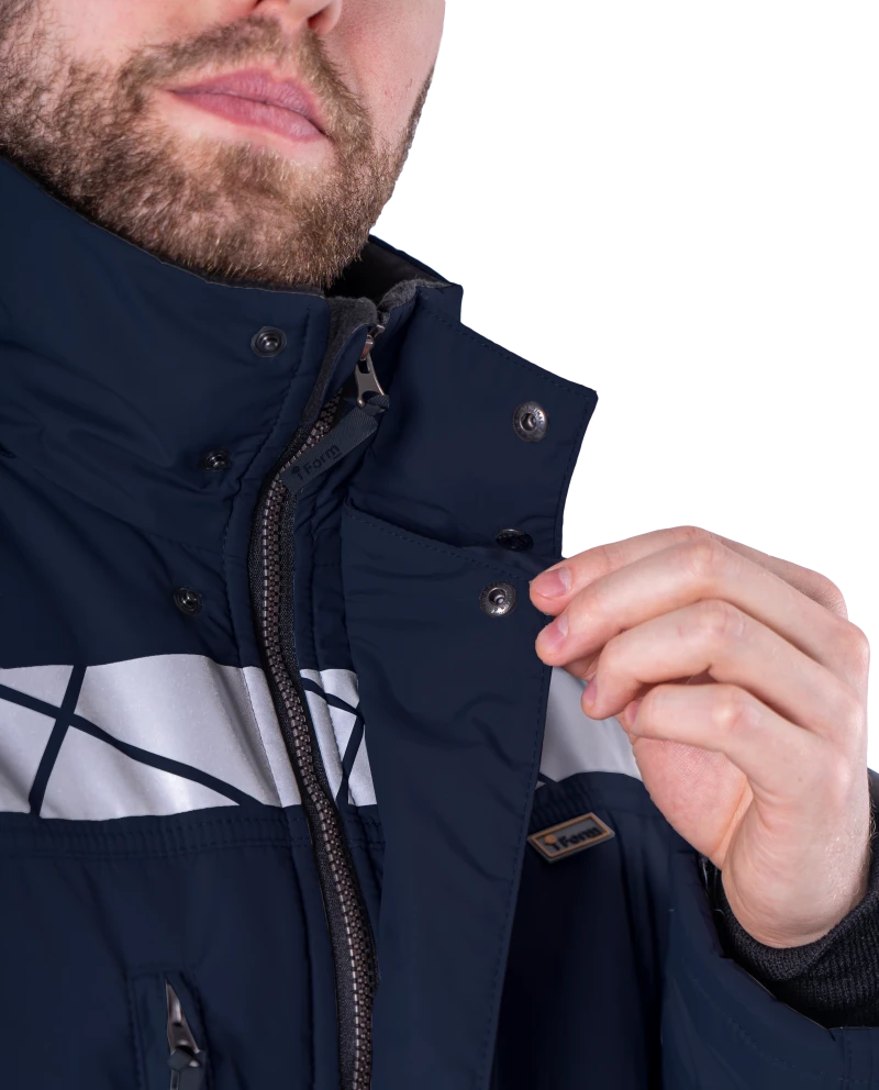 Куртка мужская ХАЙ-ТЕК SAFETY от пониженных температур воздуха и ветра, механических воздействий и ОПЗ, синий/бежевый