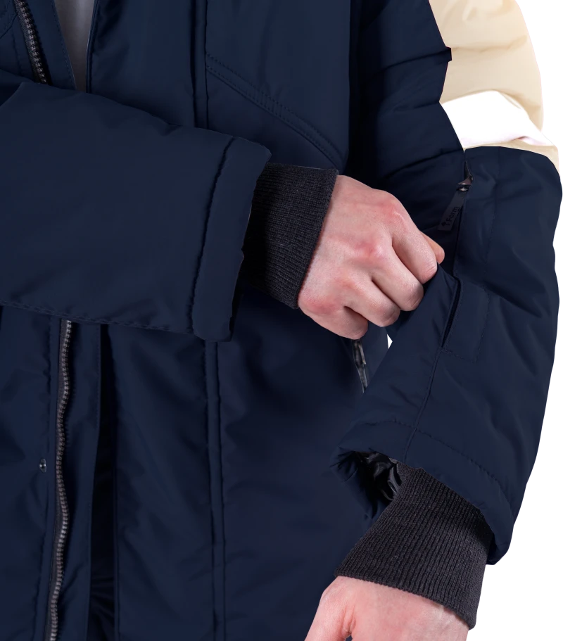 Куртка мужская ХАЙ-ТЕК SAFETY от пониженных температур воздуха и ветра, механических воздействий и ОПЗ, синий/бежевый