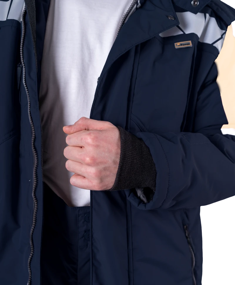 Куртка мужская ХАЙ-ТЕК SAFETY от пониженных температур воздуха и ветра, механических воздействий и ОПЗ, синий/бежевый