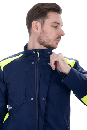 Куртка мужская ACTIVE FLEX / АКТИВ ФЛЕКС для защиты от механических воздействий и ОПЗ, т.синий-флуоресцентный желтый