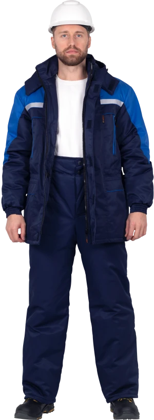 Костюм мужской СПЕЦ от пониженных температур воздуха, механических воздействий и ОПЗ  (куртка, брюки), темно-синий/василёк