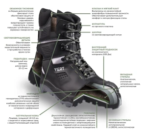 Ботинки VERT (VERT 3005) высокий берец с КП и КС нат.мех, кожаные ПУ/ТПУ