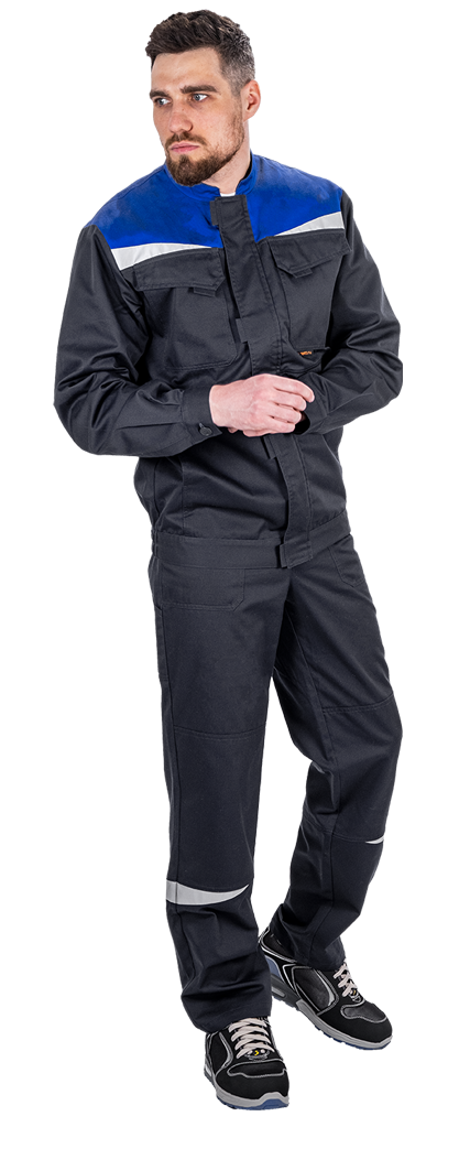 Костюм мужской КМ-10 ЛЮКС АНТИСТАТ летний для защиты от механических воздействий, статического электричества и ОПЗ (куртка, полукомбинезон), т.синий-василек Кос 1810