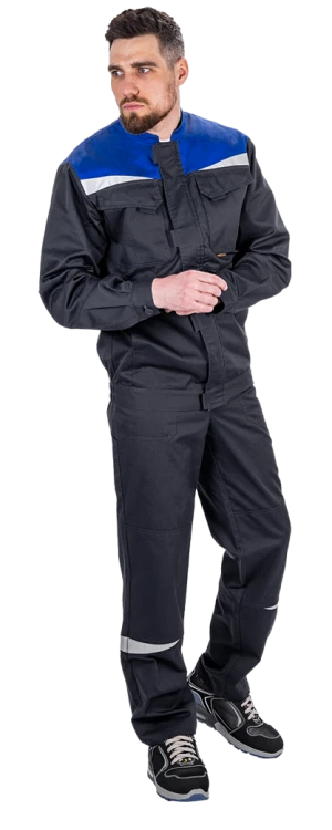 Костюм мужской КМ-10 ЛЮКС АНТИСТАТ летний для защиты от механических воздействий, статического электричества и ОПЗ (куртка, полукомбинезон), т.синий-василек Кос 1810