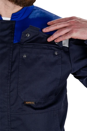 Костюм мужской КМ-10 ЛЮКС АНТИСТАТ летний для защиты от механических воздействий, статического электричества и ОПЗ (куртка, полукомбинезон), т.синий-василек Кос 1810