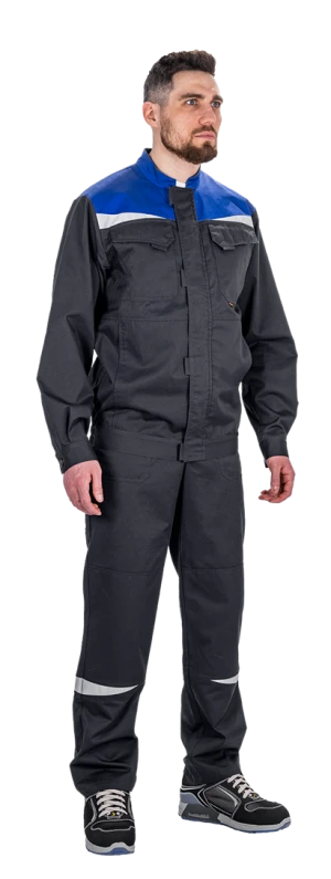 Костюм мужской КМ-10 ЛЮКС АНТИСТАТ летний для защиты от механических воздействий, статического электричества и ОПЗ (куртка, полукомбинезон), т.синий-василек