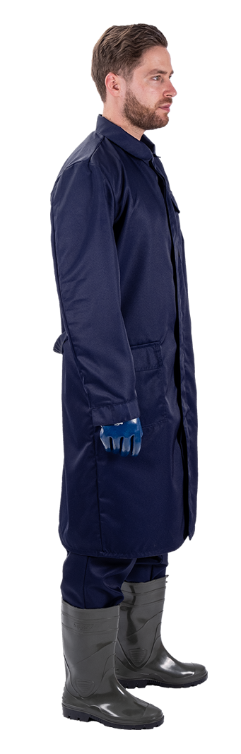 Комплект мужской от растворов кислот и щелочей, механических воздействий, (халат, брюки), темно-синий