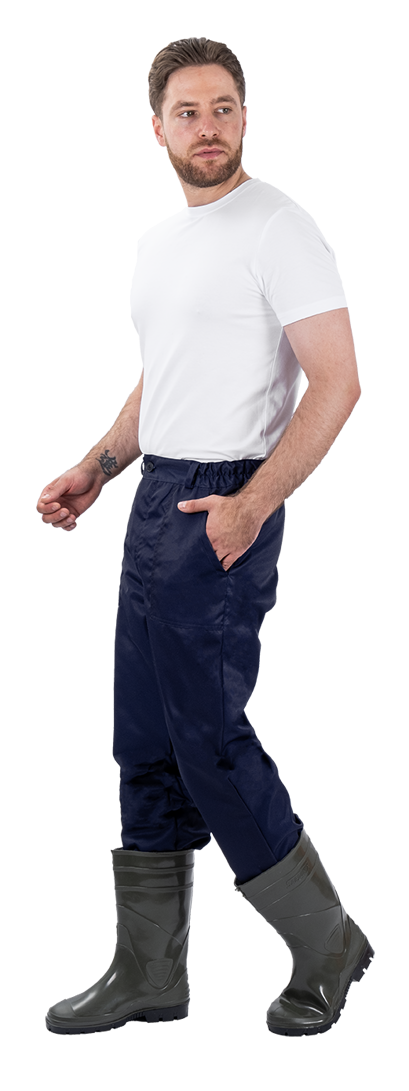 Комплект мужской от растворов кислот и щелочей, механических воздействий, (халат, брюки), темно-синий