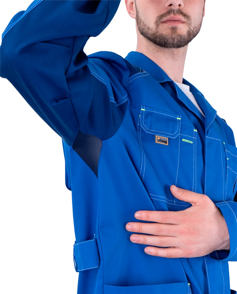 Халат мужской ТУРБО SAFETY от механических воздействий и ОПЗ, василек/синий