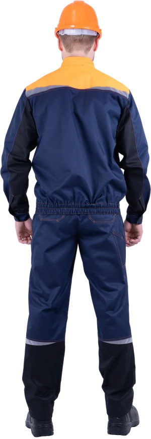 Костюм мужской КМ-10 ЛЮКС от механических воздействий и ОПЗ (куртка, полукомбинезон), темно-синий/оранжевый