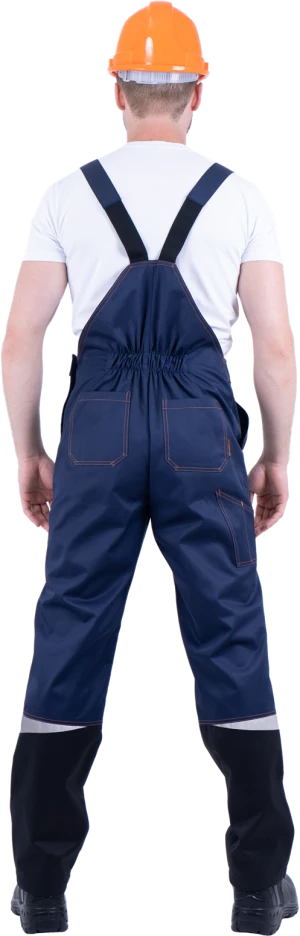 Костюм мужской КМ-10 ЛЮКС от механических воздействий и ОПЗ (куртка, полукомбинезон), темно-синий/оранжевый