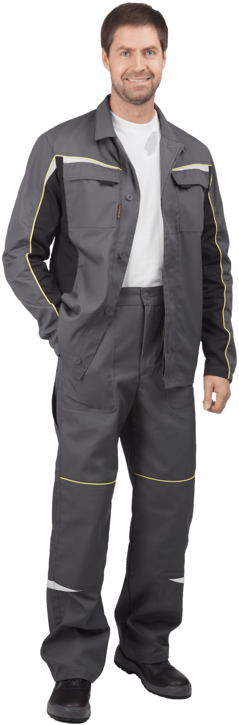 Костюм мужской ФОРСАЖ от механических воздействий и ОПЗ (куртка, брюки), серый/черный Кос 593