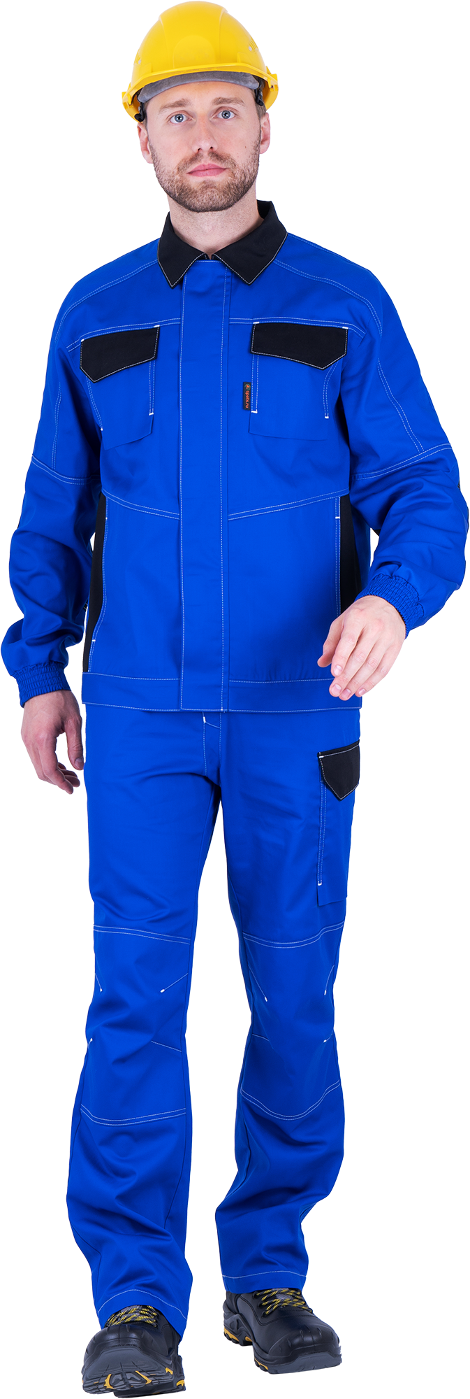 Костюм мужской ПРАКТИК от механических воздействий и ОПЗ (куртка, полукомбинезон), василек/черный Кос 025