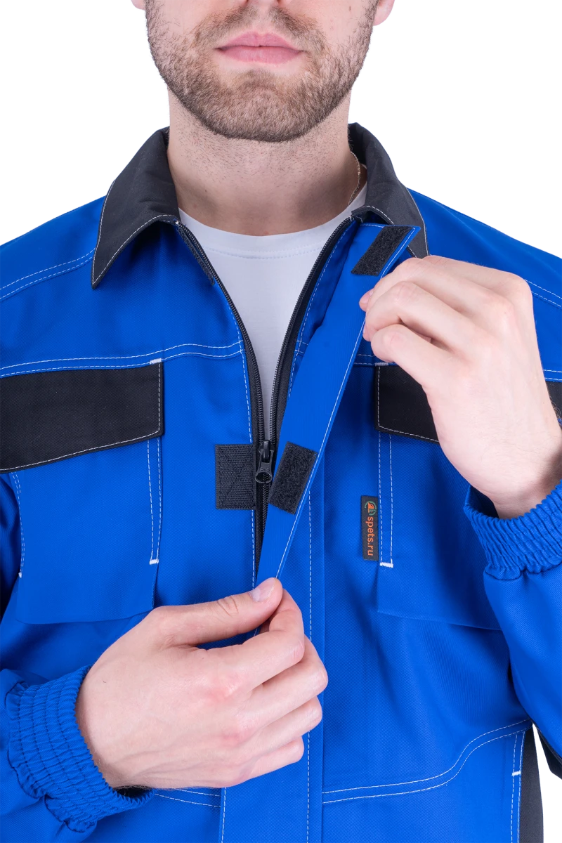 Костюм мужской ПРАКТИК от механических воздействий и ОПЗ (куртка, полукомбинезон), василек/черный Кос 025