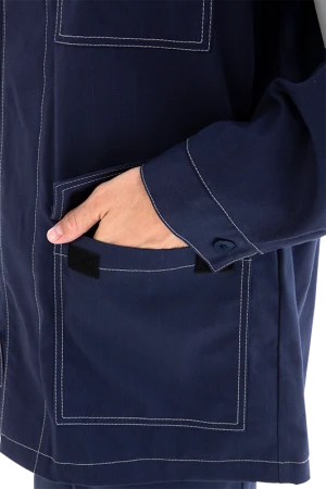 Костюм мужской МЕГАСТАТОЙЛ  от нефтепродуктов, кратковременного воздействия пламени, статического электричества, темно-синий/серый/оранж