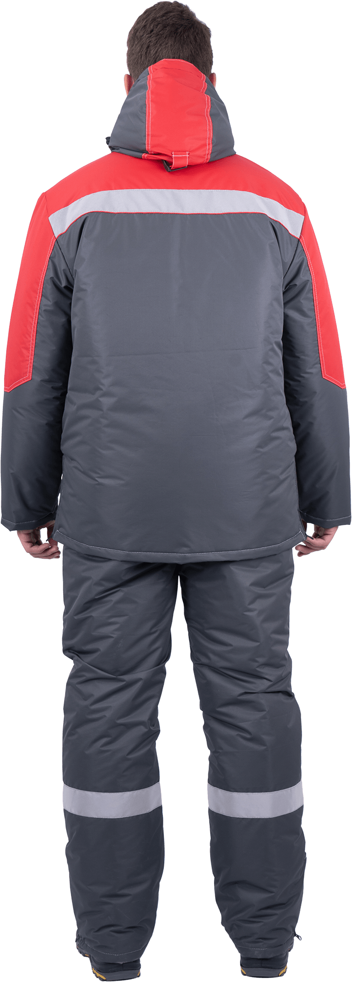 Костюм мужской ЕНИСЕЙ от пониженных температур воздуха и ветра, механических воздействий и ОПЗ (куртка, полукомбинезон), серый/красный Кос 689