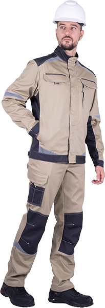 Куртка мужская ТУРБО SAFETY от механических воздействий и ОПЗ, бежевый/темно-серый Кур 402