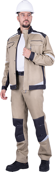 Куртка мужская ТУРБО SAFETY от механических воздействий и ОПЗ, бежевый/темно-серый Кур 402