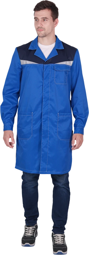 Халат мужской КМ-10 ЛЮКС от механических воздействий и ОПЗ, василёк/темно-синий Хал 542