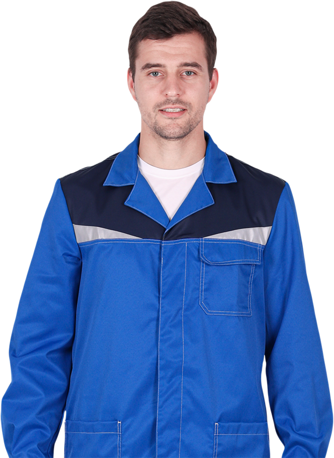 Халат мужской КМ-10 ЛЮКС от механических воздействий и ОПЗ, василёк/темно-синий