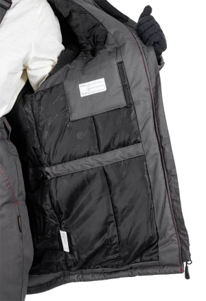 Костюм женский КМ-10 ЛЮКС от пониженных температур воздуха и ветра, механических воздействий и ОПЗ (куртка, брюки), серый/красный/черный