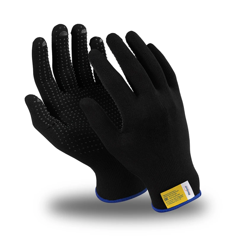 Перчатки МИКРОН БЛЭК ПВХ (MG-112), нейлон, SlipGrip, оверлок, цвет черный Пер 120