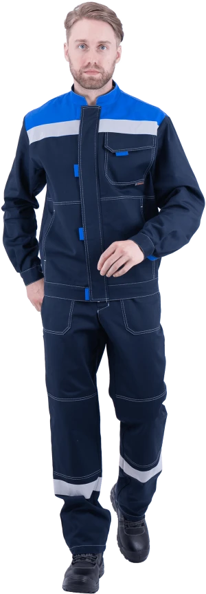 Костюм мужской РАЦИОНАЛИЗАТОР от механических воздействий и ОПЗ (куртка, брюки), темно-синий/василёк Кос 016