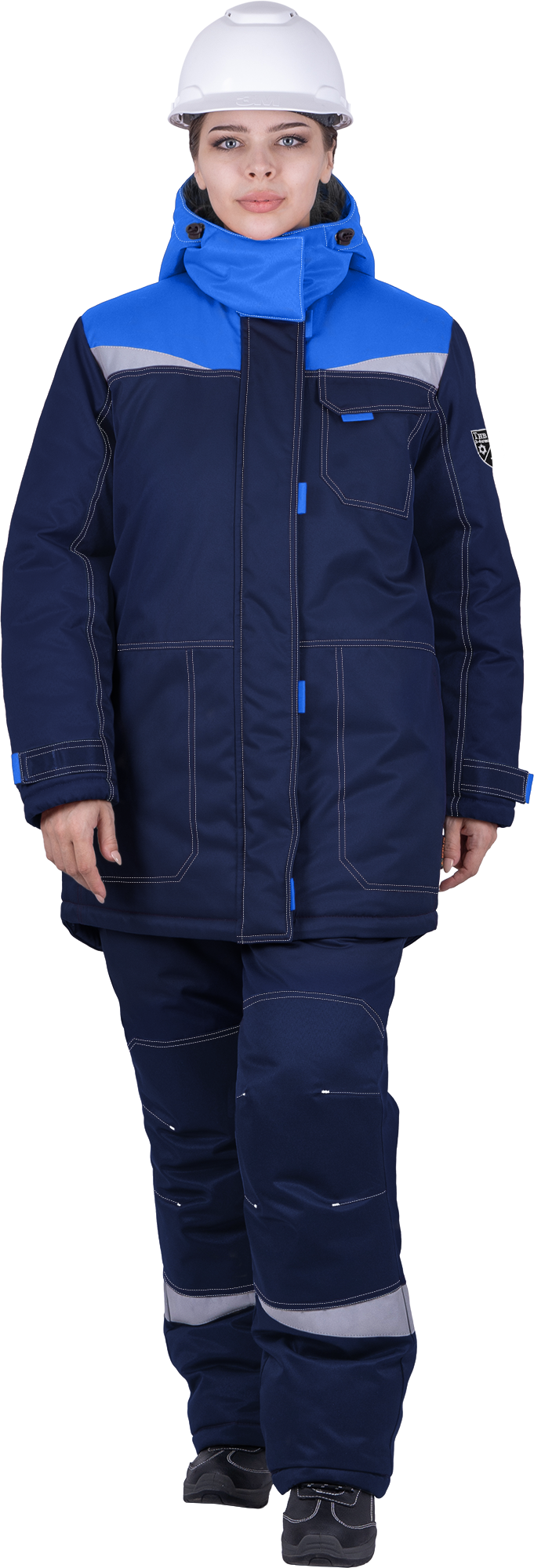 Костюм женский КМ-10 ЛЮКС от пониженных температур воздуха и ветра, механических воздействий и ОПЗ (куртка, брюки), синий/василек Кос 236