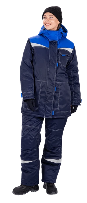 Костюм женский КМ-10 ЛЮКС от пониженных температур воздуха и ветра, механических воздействий и ОПЗ (куртка, брюки), синий/василек