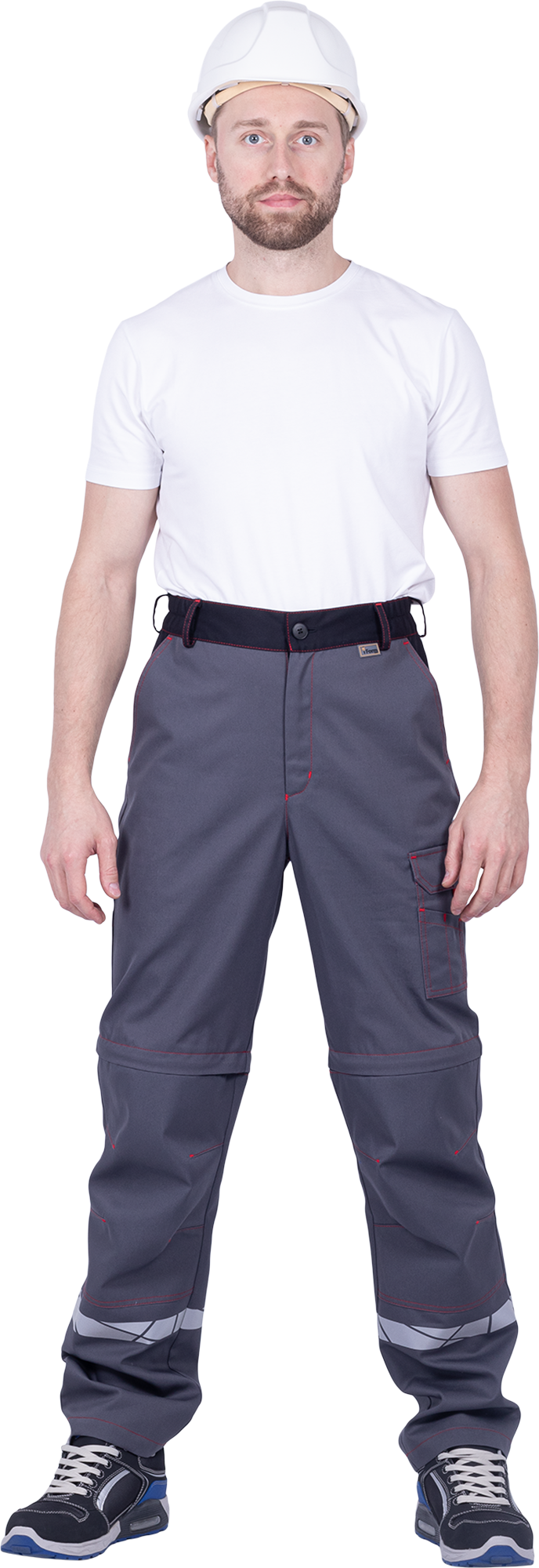 Брюки мужские ХАЙ-ТЕК SAFETY от механических воздействий и ОПЗ, серый/красный/черный Брю 1605
