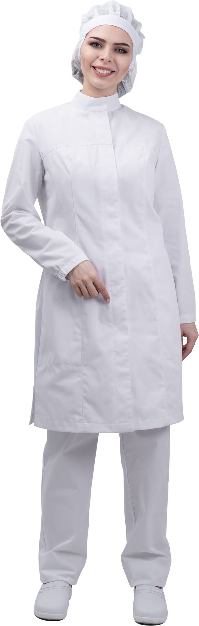 Халат женский АПРЕЛИЯ ХАССП от механических воздействий и ОПЗ, белый Хал 888