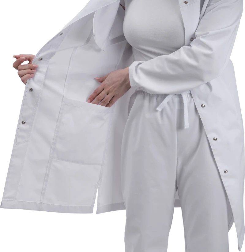 Халат женский АПРЕЛИЯ ХАССП от механических воздействий и ОПЗ, белый Хал 888