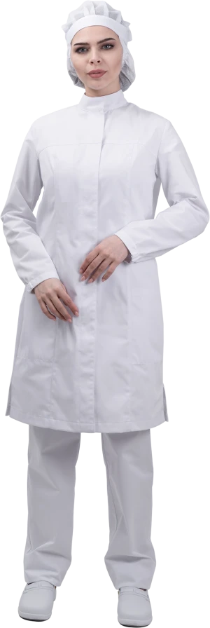 Халат женский АПРЕЛИЯ ХАССП от механических воздействий и ОПЗ, белый Хал 888