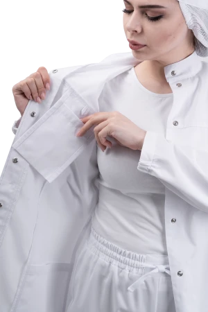 Халат женский АПРЕЛИЯ ХАССП от механических воздействий и ОПЗ, белый Хал 888